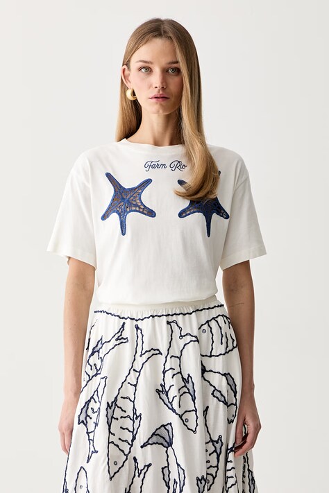Farm Rio T-shirt damski bawełniany beżowy 356416