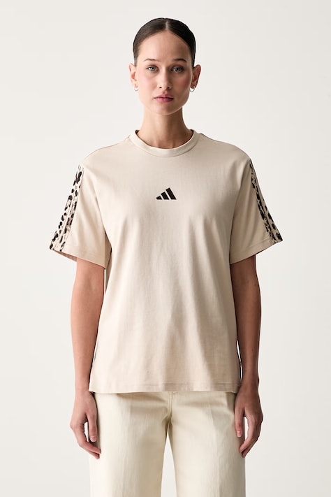 adidas T-shirt damski bawełniany Leopard Pack beżowy KT0407