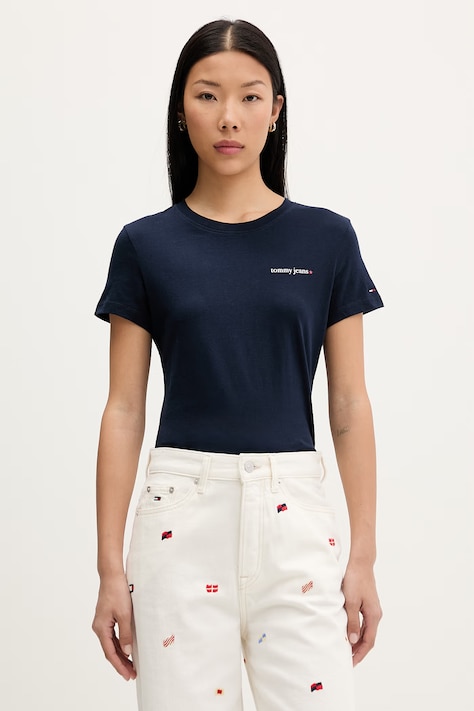 Tommy Jeans tricou pentru femei, din bumbac bleumarin DW0DW23479