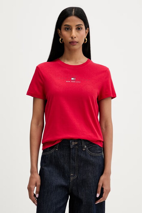 Tommy Jeans kratka majica ženska z bombažem rdeča DW0DW22789