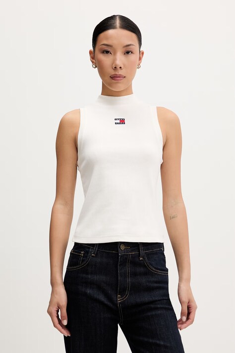 Tommy Jeans top damski bawełniany z elastanem beżowy DW0DW23478