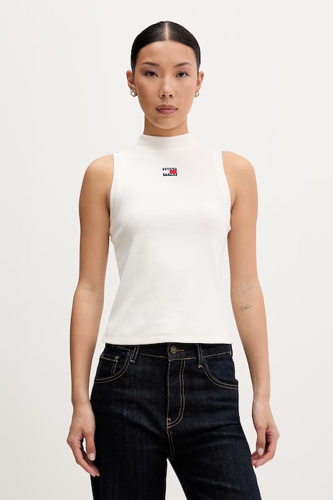 Tommy Jeans top damski bawełniany z elastanem beżowy DW0DW23478