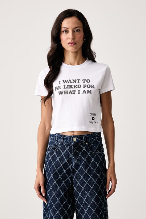 Guess T-shirt damski bawełniany x MARILYN MONROE biały W6BI53 K6661