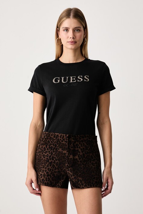 Guess T-shirt da donna in cotone nera W6BI22 K6042