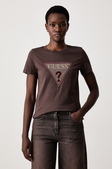Guess Tricou pentru femei din bumbac maro W6BI20 K6039