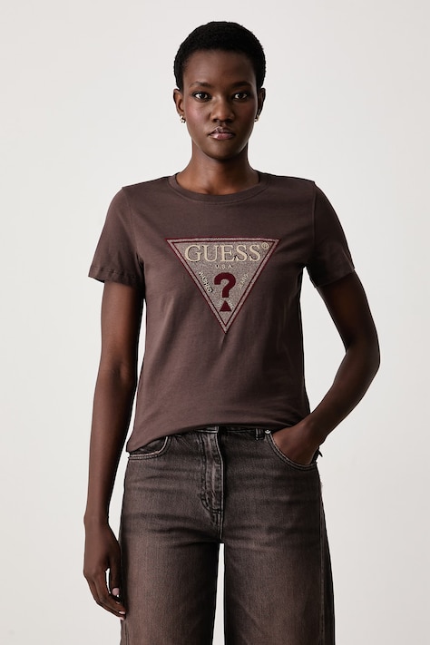 Guess Tricou pentru femei din bumbac maro W6BI20 K6039