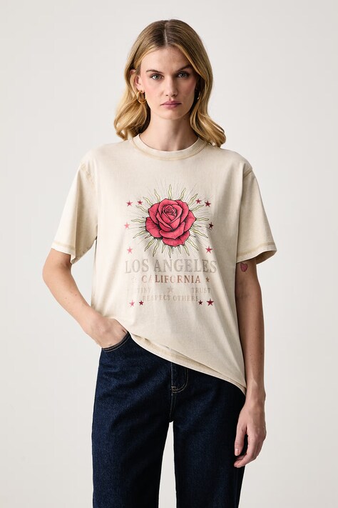 Guess Tričko dámske bavlnené ROSE béžové W6BI19 K6038