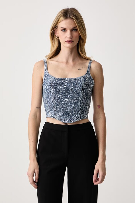 Guess Top dámsky rifľový GALA modrý hladký W6BH41 D2585