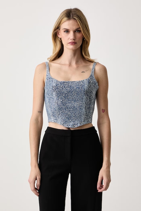 Guess Top dámsky rifľový GALA modrý hladký W6BH41 D2585