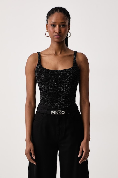 Guess Crop top damski bawełniany GALA czarny W6BH41 D2116