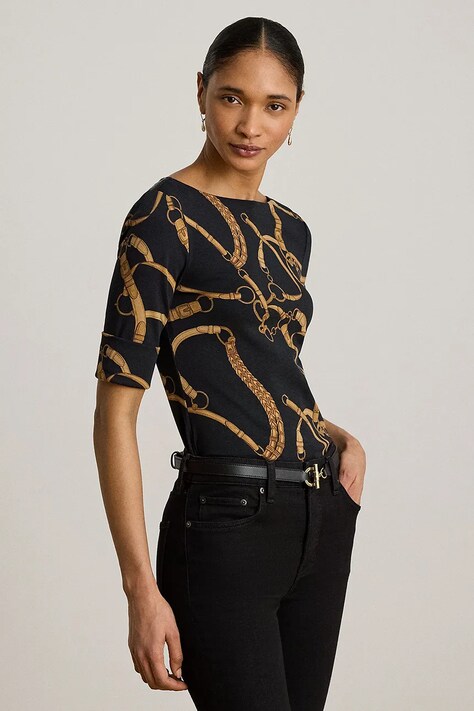 Lauren Ralph Lauren T-shirt damski bawełniany z elastanem czarny 200P13948