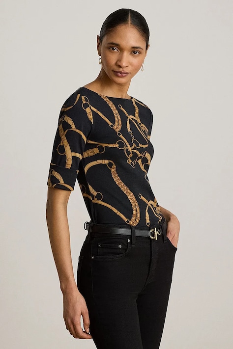 Lauren Ralph Lauren T-shirt damski bawełniany z elastanem czarny 200P13948