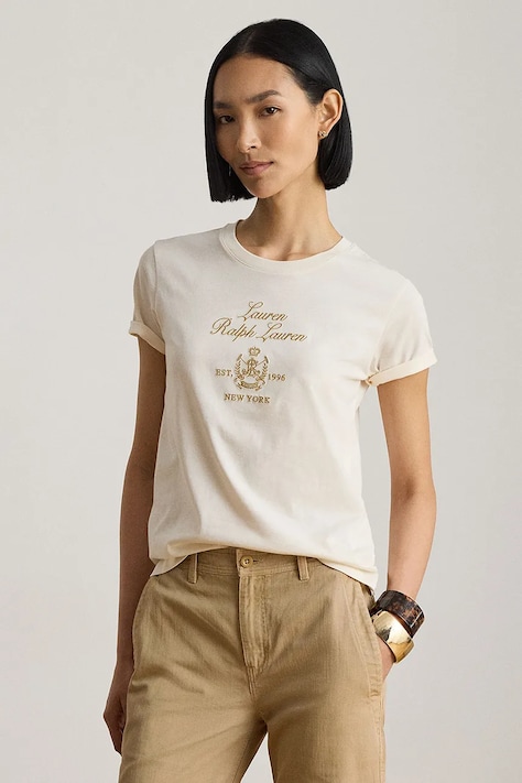 Lauren Ralph Lauren T-shirt damski bawełniany beżowy 200P13943