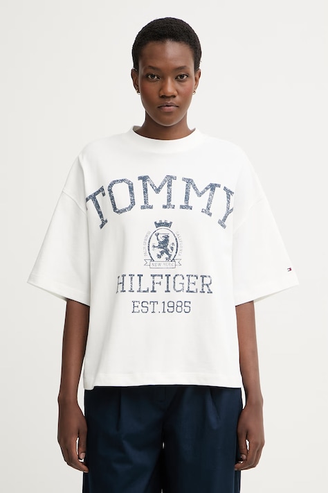 Tommy Hilfiger oversize tričko dámské bavlněné béžové WW0WW50940