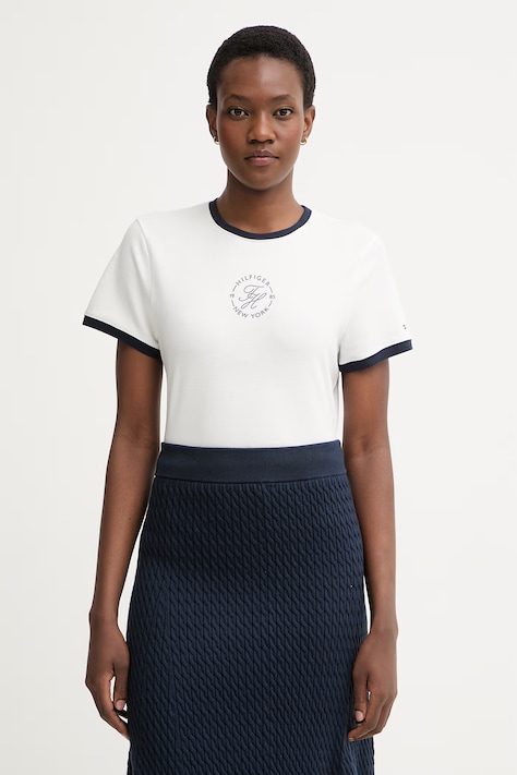 Tommy Hilfiger t-shirt da donna con lyocell bianca WW0WW50032