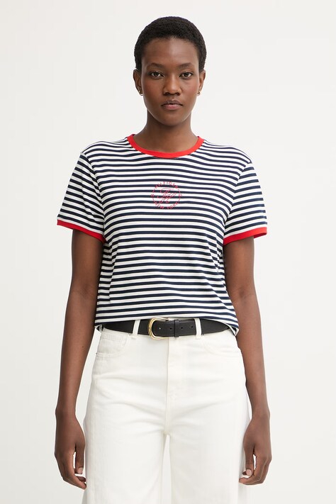 Tommy Hilfiger T-shirt damski z lyocellem granatowy WW0WW50032