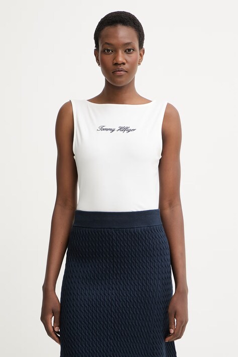 Tommy Hilfiger top damski bawełniany z elastanem biały WW0WW50947