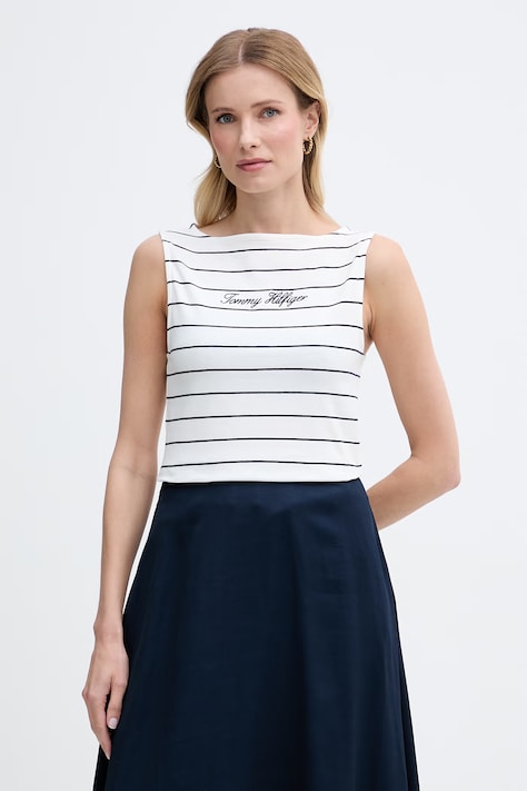 Tommy Hilfiger top za žene od pamuka s elastanom bijeli WW0WW50947