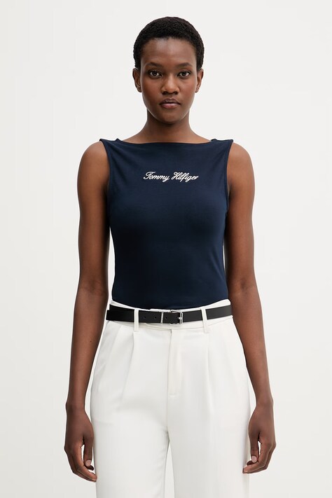 Tommy Hilfiger top damski bawełniany z elastanem granatowy WW0WW50947