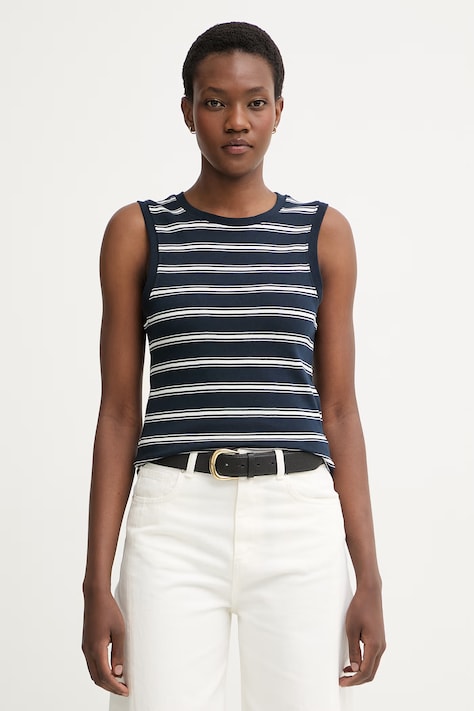 Tommy Hilfiger топ дамски от памук тъмносин WW0WW50025