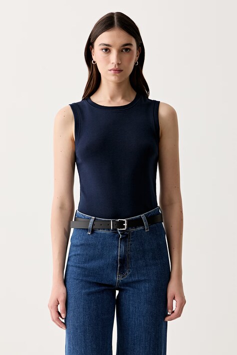 Tommy Hilfiger top dámsky bavlnený tmavomodrý WW0WW50025