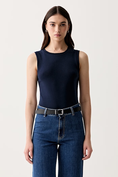 Tommy Hilfiger top dámsky bavlnený tmavomodrý WW0WW50025