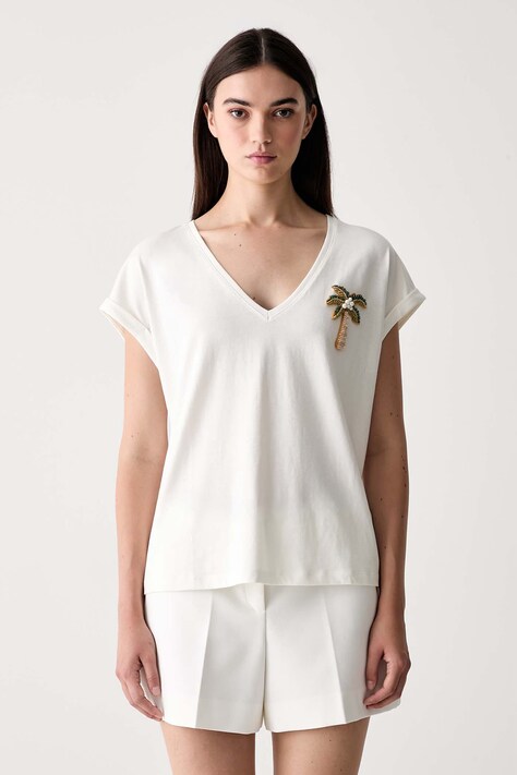 Morgan T-shirt damski bawełniany DPALM beżowy DPALM