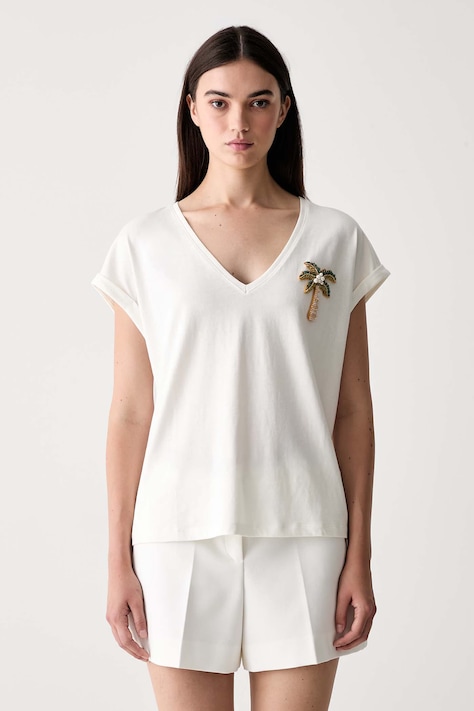 Morgan T-shirt damski bawełniany DPALM beżowy DPALM