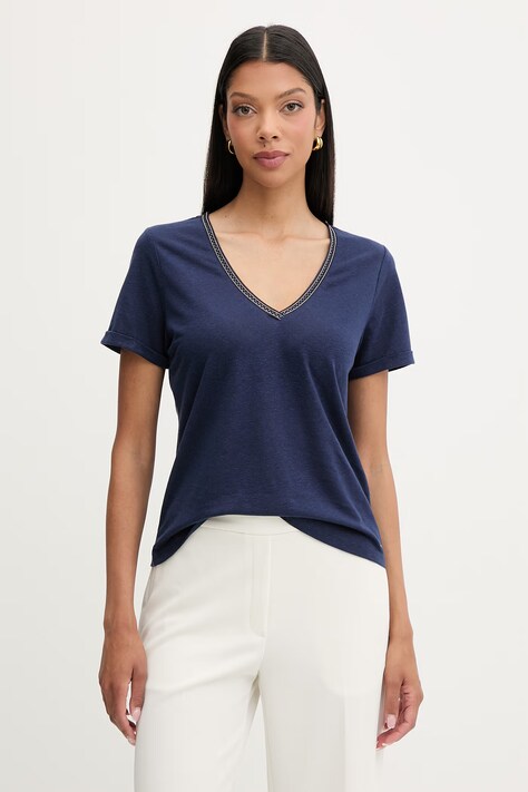 Morgan T-shirt damski z lnem DAMA granatowy DAMA