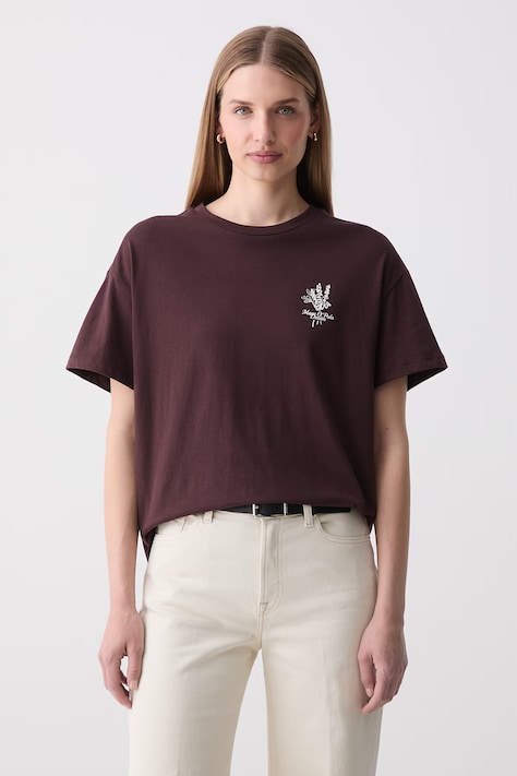 Marc O'Polo T-shirt damski bawełniany bordowy 5000010178