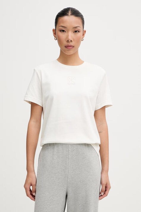 Calvin Klein T-shirt damski bawełniany beżowy LV044G200G