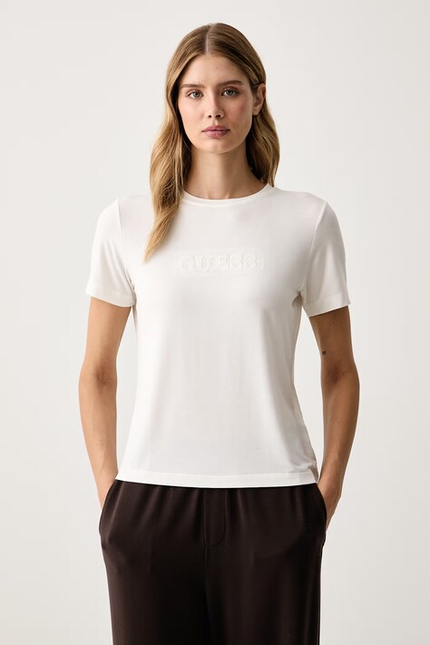 Guess T-shirt damski z modalem MARIKA beżowy O6GI00 KBF92