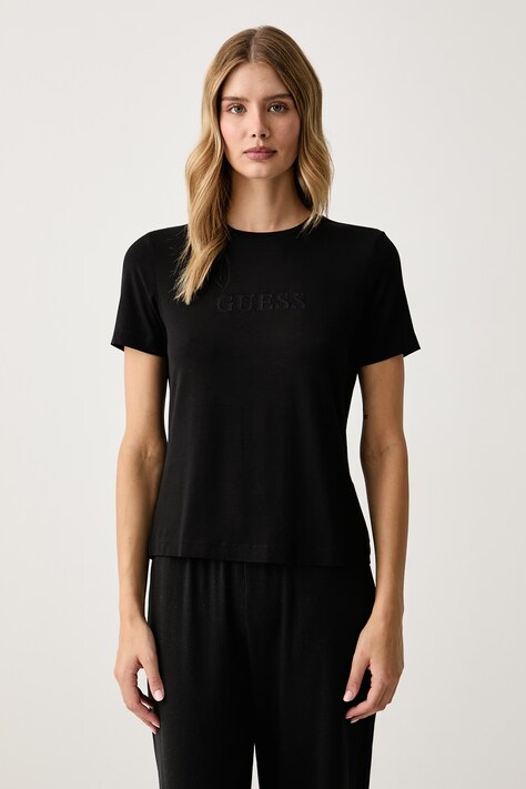 Guess T-shirt damski z modalem MARIKA czarny O6GI00 KBF92