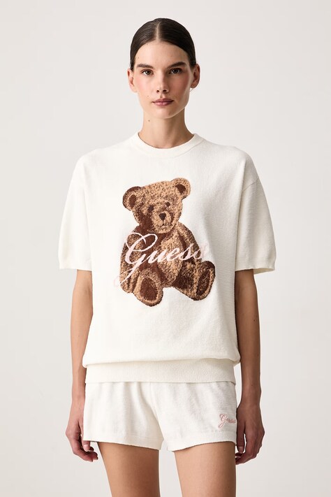 Guess T-shirt lounge damski ARIA beżowy O6BR03 Z1145