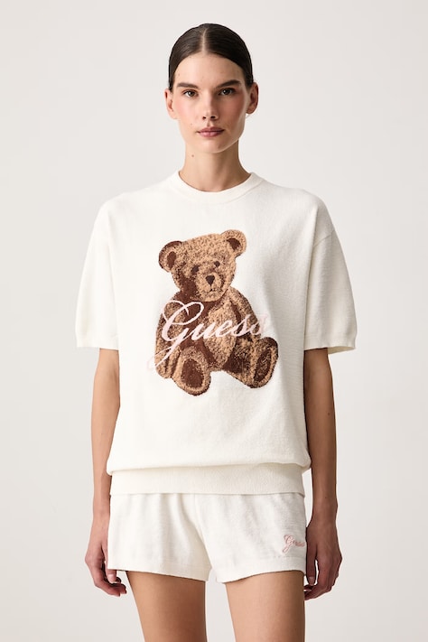 Guess T-shirt lounge damski ARIA beżowy O6BR03 Z1145