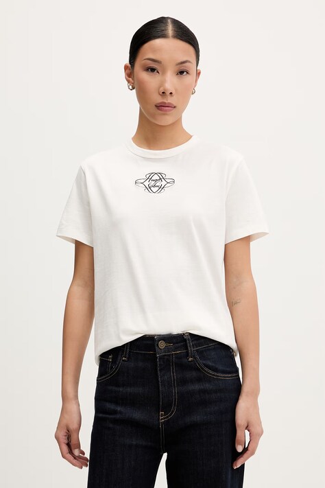 HUGO T-shirt damski bawełniany Damacia_8 beżowy 50573353