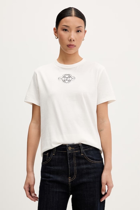 HUGO T-shirt damski bawełniany Damacia_8 beżowy 50573353