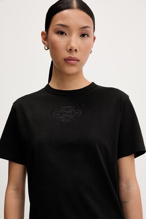 HUGO T-shirt damski bawełniany Damacia_8 czarny 50573353