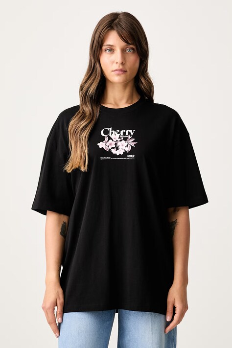 HUGO Blue тениска дамска от памук Oversized Tee_B_15 черна 50566578