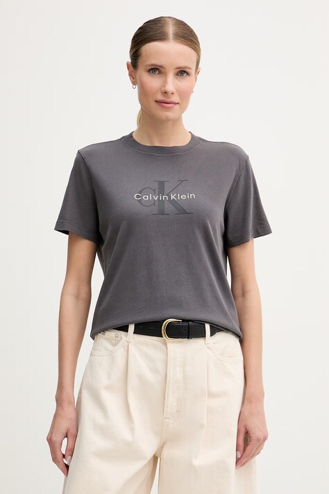 Calvin Klein Jeans T-shirt damski bawełniany szary LV047G825G