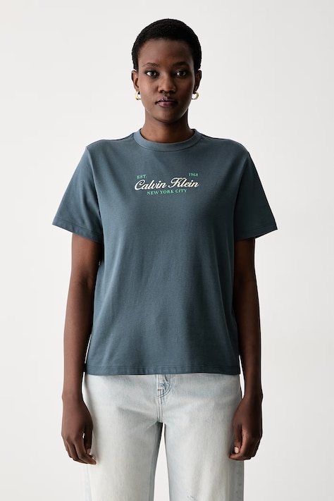 Calvin Klein Jeans T-shirt damski bawełniany niebieski LV047G804G