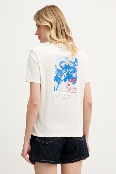Calvin Klein Jeans T-shirt damski bawełniany beżowy LV047G802G