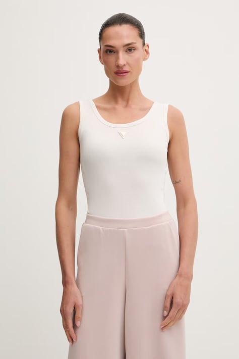 Guess top damski z bawełną OLYMPE beżowy V6YP09 K4312