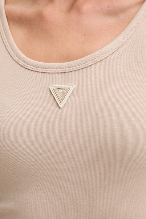 Guess top damski z bawełną OLYMPE beżowy V6YP09 K4312