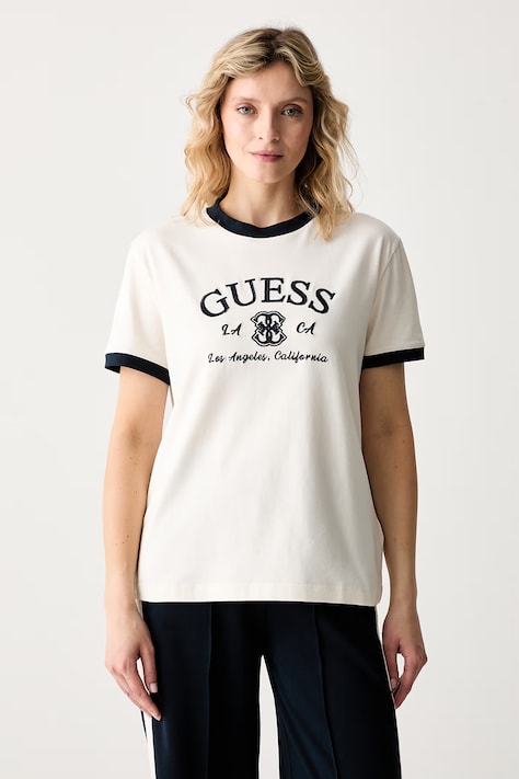 Guess tričko dámské bavlněné s elastanem HOSHI béžové V6YI18 K4320