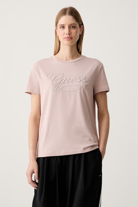 Guess T-shirt damski bawełniany SYRMA różowy V6YI17 K4319