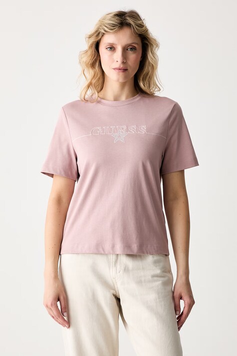 Guess T-shirt damski bawełniany AGENA różowy V6YI05 K4272