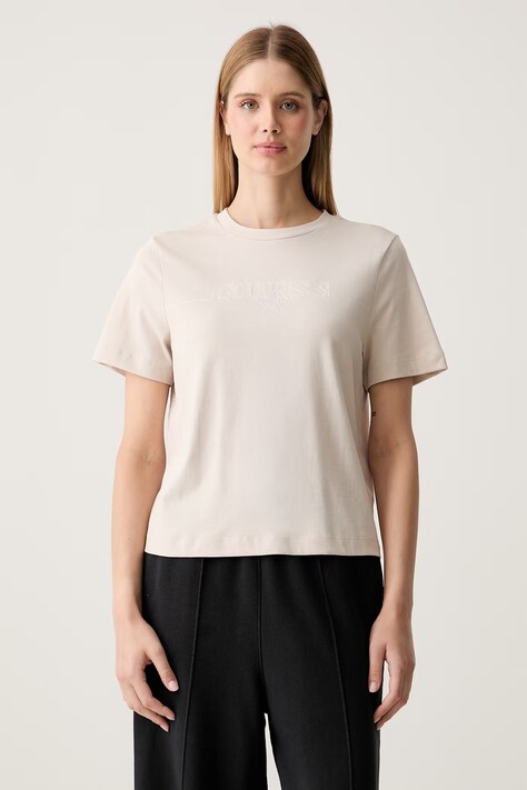 Guess t-shirt γυναικείο βαμβακερό AGENA μπεζ V6YI05 K4272