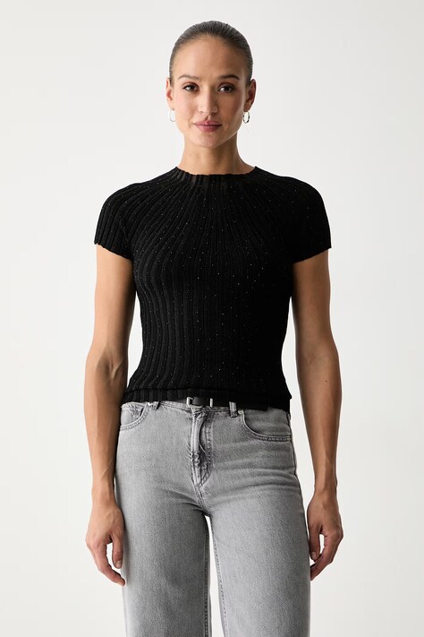 Guess t-shirt γυναικείο με βισκόζη μαύρο W6YR31 Z1023