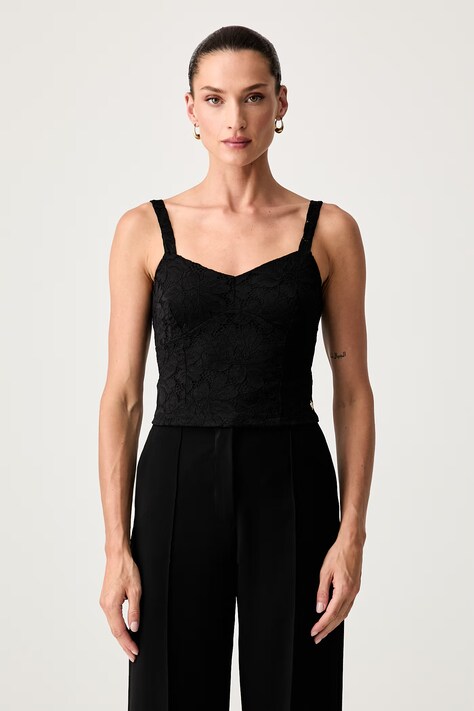 Guess bluza z naramnicami ženska čipkasta KATRINA črna W6YP36 K4405